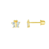 14K Gold Cz Butterfly Stud Earring